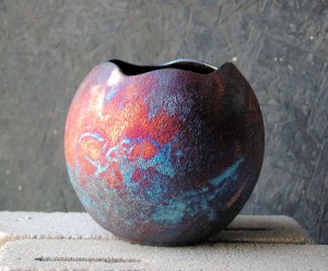 Round Raku Cut Vase