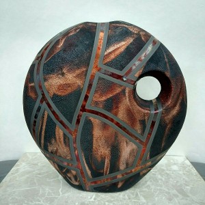 Large Round Raku Deco Vase